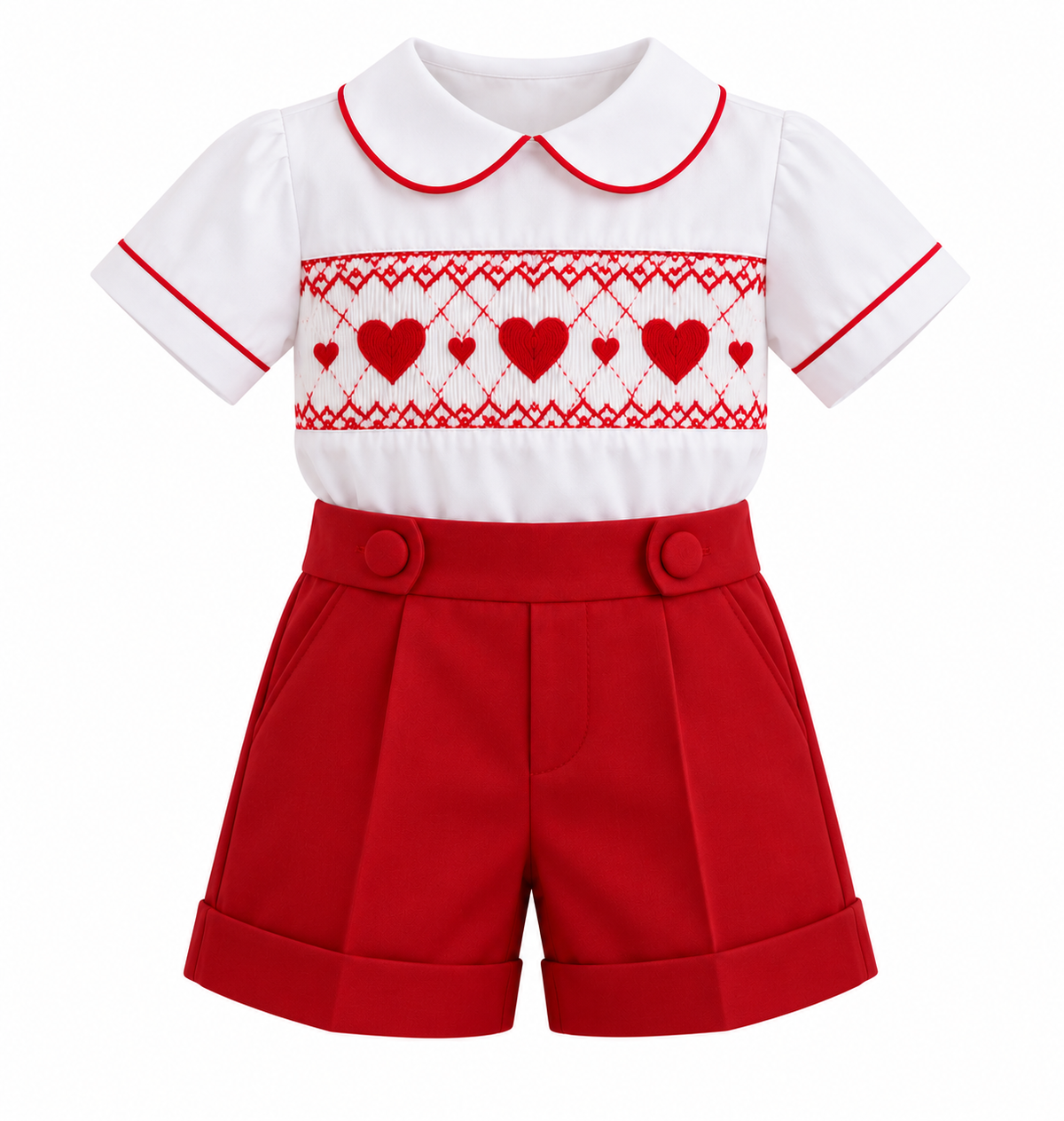 LPP VALENTINES COLLECTION - Love hearts boys smock romper (DELIVERY JANUARY)