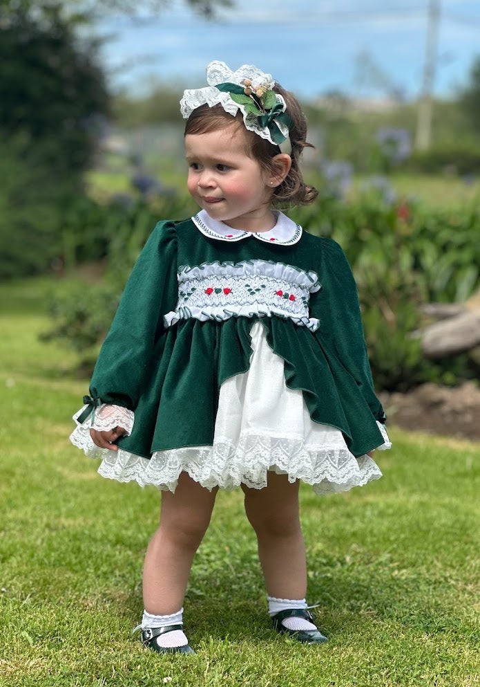 SONATA PREORDER (4-6wk turnaround) - Emerald velvet smocked dress IN24-38