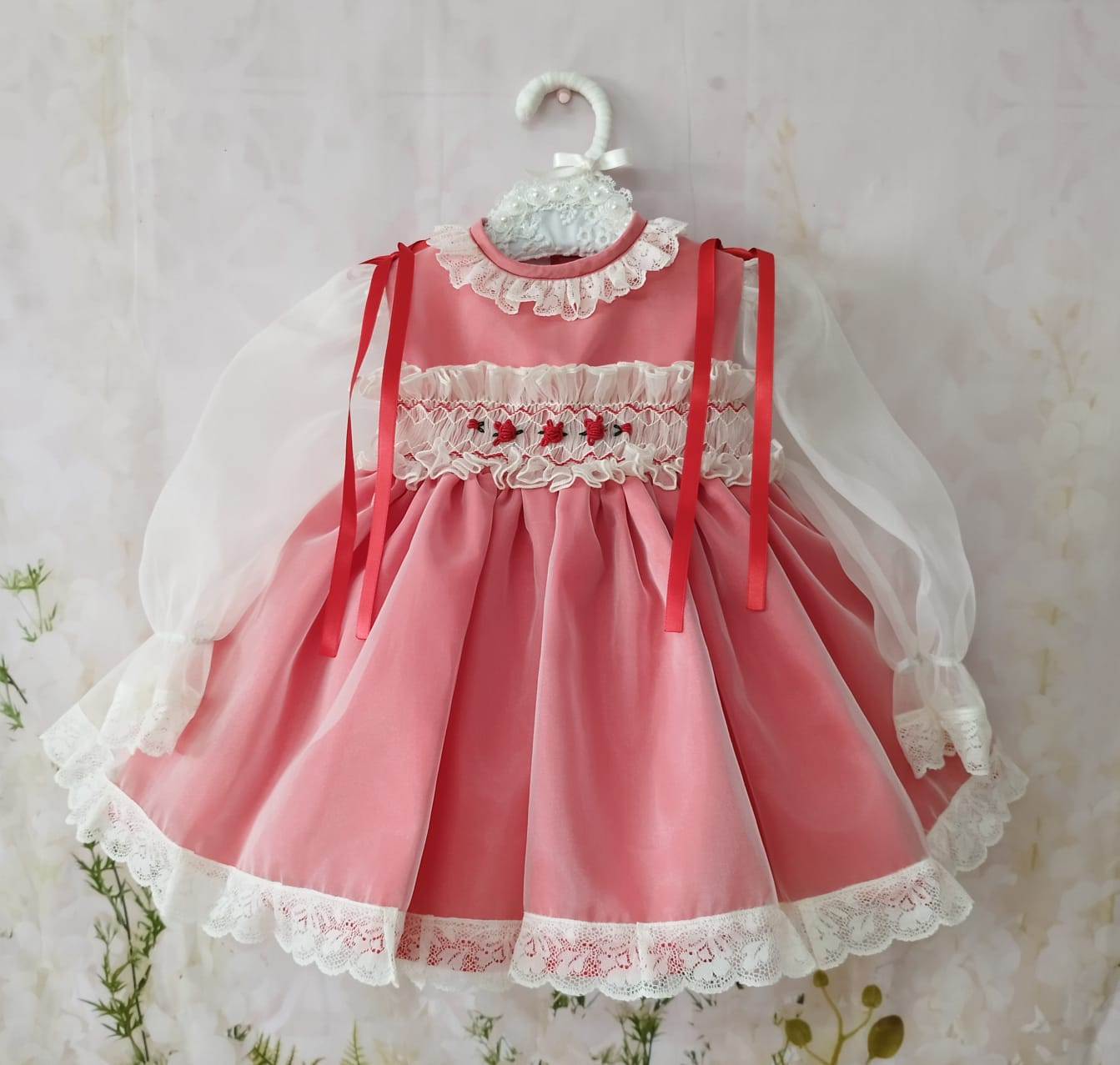 SONATA PREORDER (4-6wk turnaround) - Red organza smocked dress IN22-32