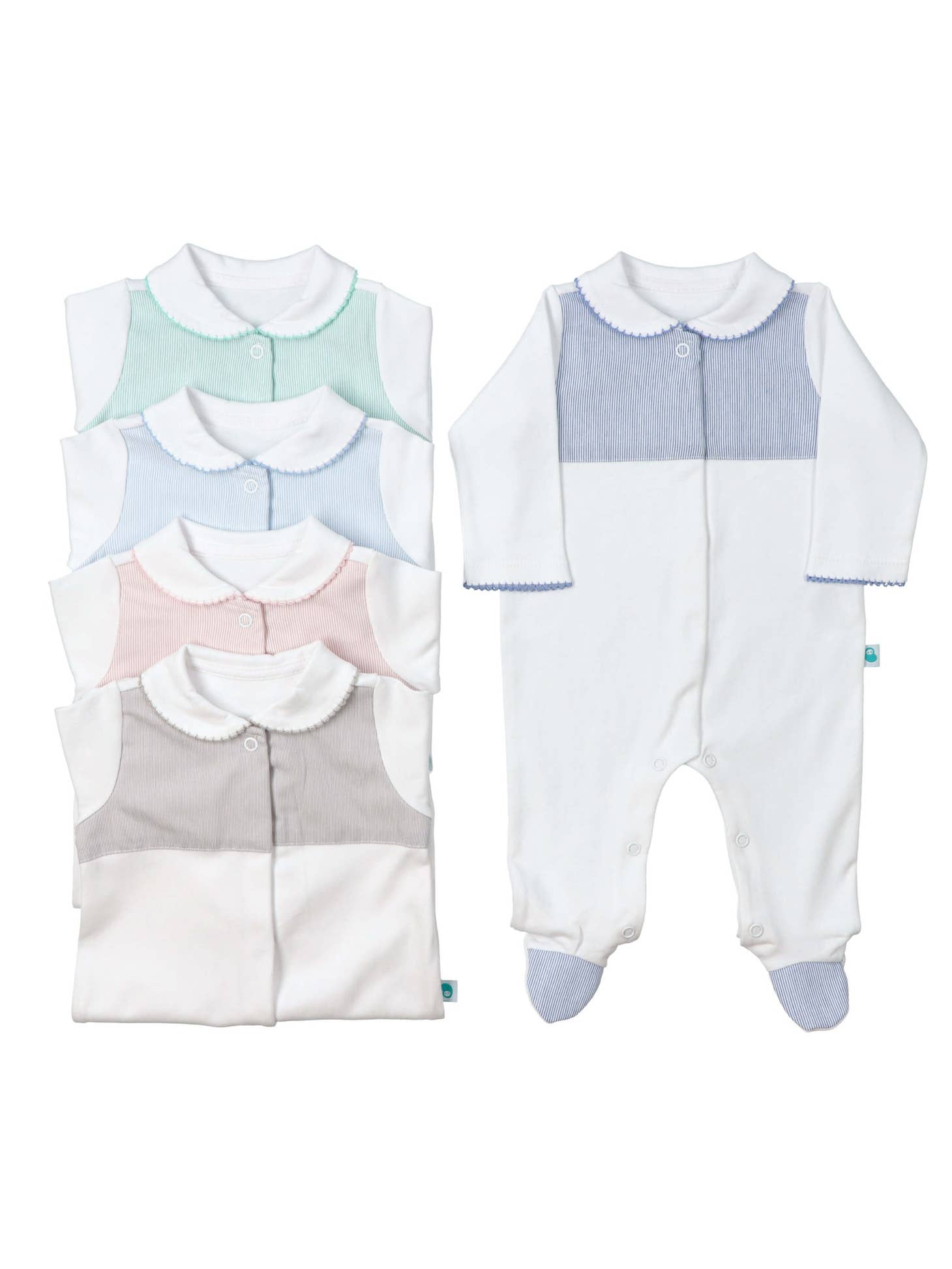 Peter pan collared pinstripe baby grow sleepsuit (HANDMADE IN PORTUGAL  10-14 DAY TURNAROUND)