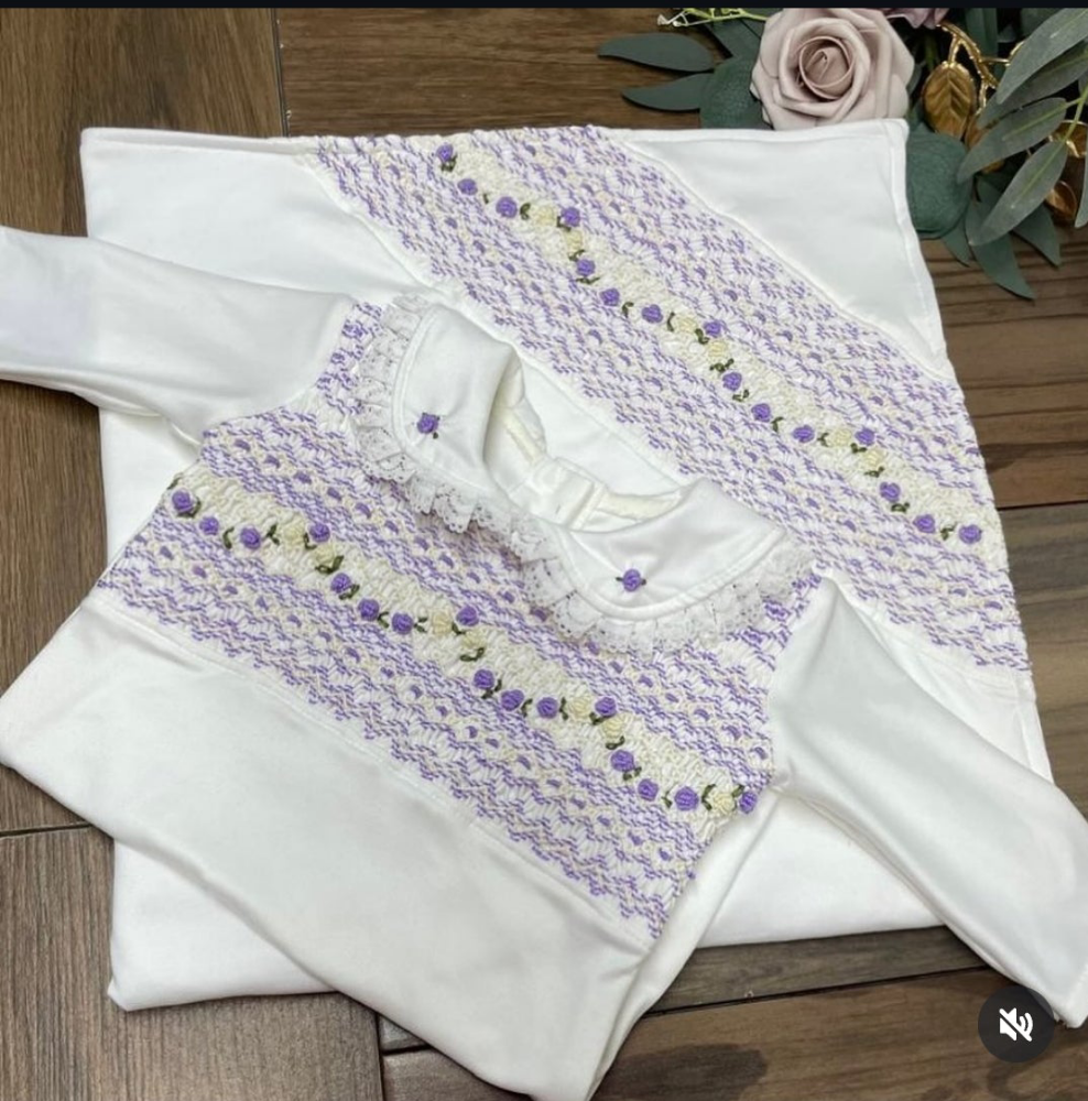 Smocked sleepsuit & blanket set - HANDMADE IN USA 6-8WK TURNAROUND