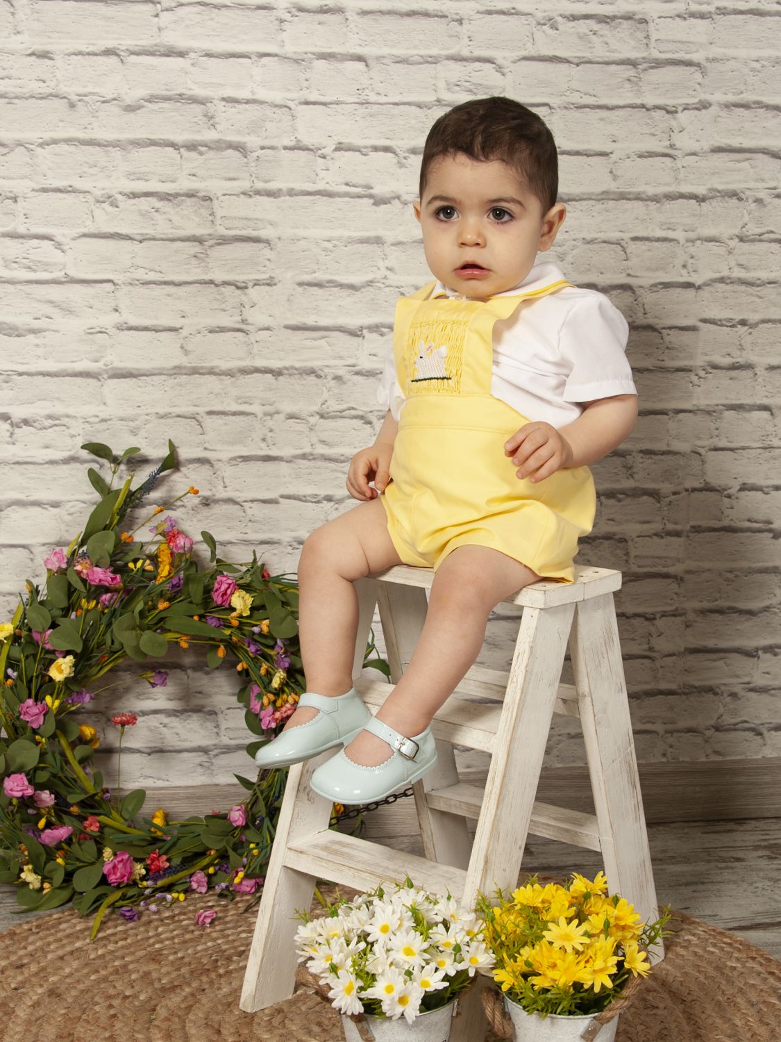 SONATA PREORDER (4-6wk turnaround) - Yellow Easter bunny dungarees VE22-22