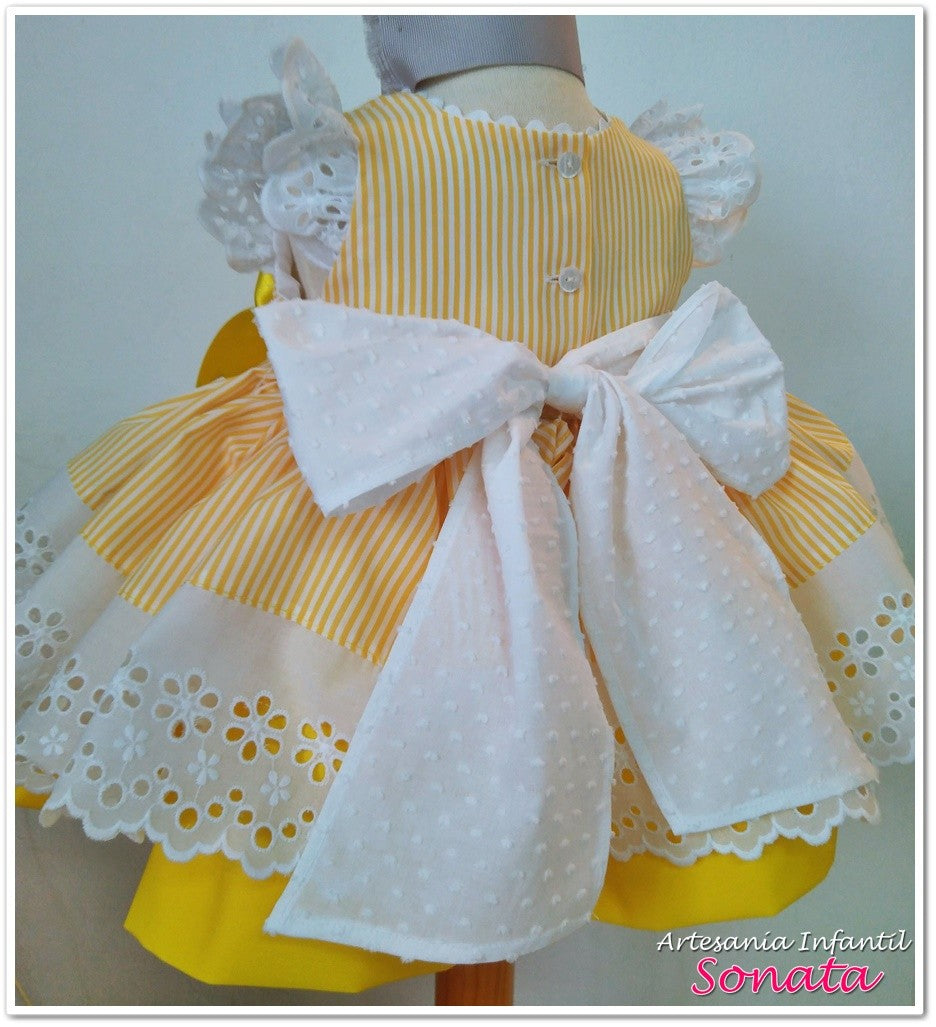 SONATA PREORDER (4-6wk turnaround) - Girls yellow pinstripe bow dress 719
