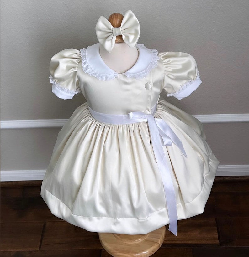 Smocked classic vintage style satin dress - HANDMADE IN USA 6-8WK TURNAROUND