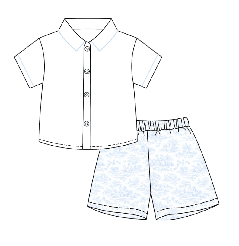 LPP EXCLUSIVES luxe French toile collection boys shorts set - End March Delivery.