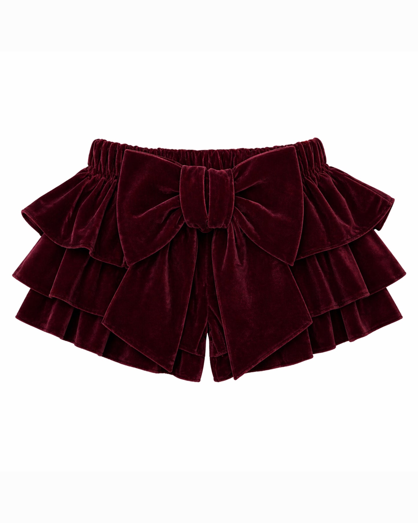 LPP EXCLUSIVE burgundy velvet frill shorts - End November delivery