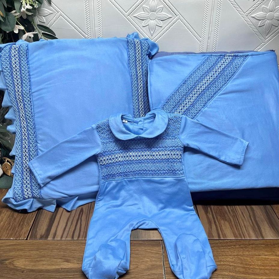 Smocked sleepsuit, pillow & blanket set - HANDMADE IN USA 6-8WK TURNAROUND