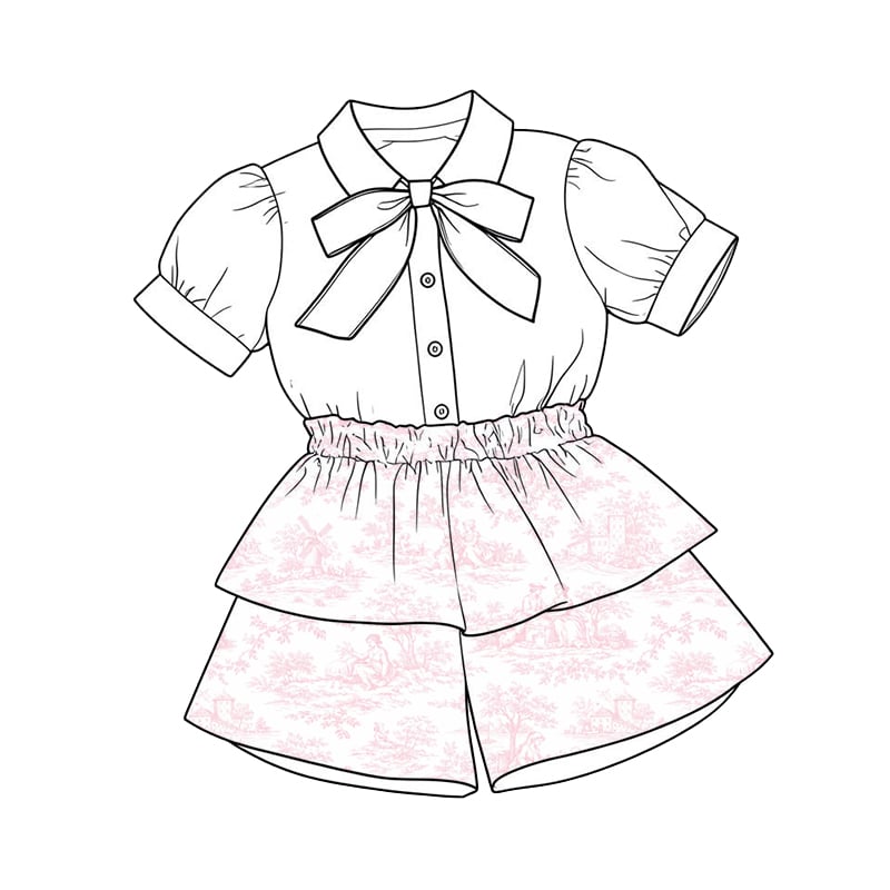 LPP EXCLUSIVES luxe French toile collection womens pussybow pink frill shorts set - End March Delivery.