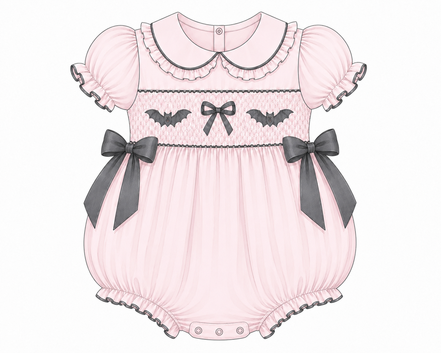 LPP EXCLUSIVE pink Halloween smocked double bow romper - Mid October delivery