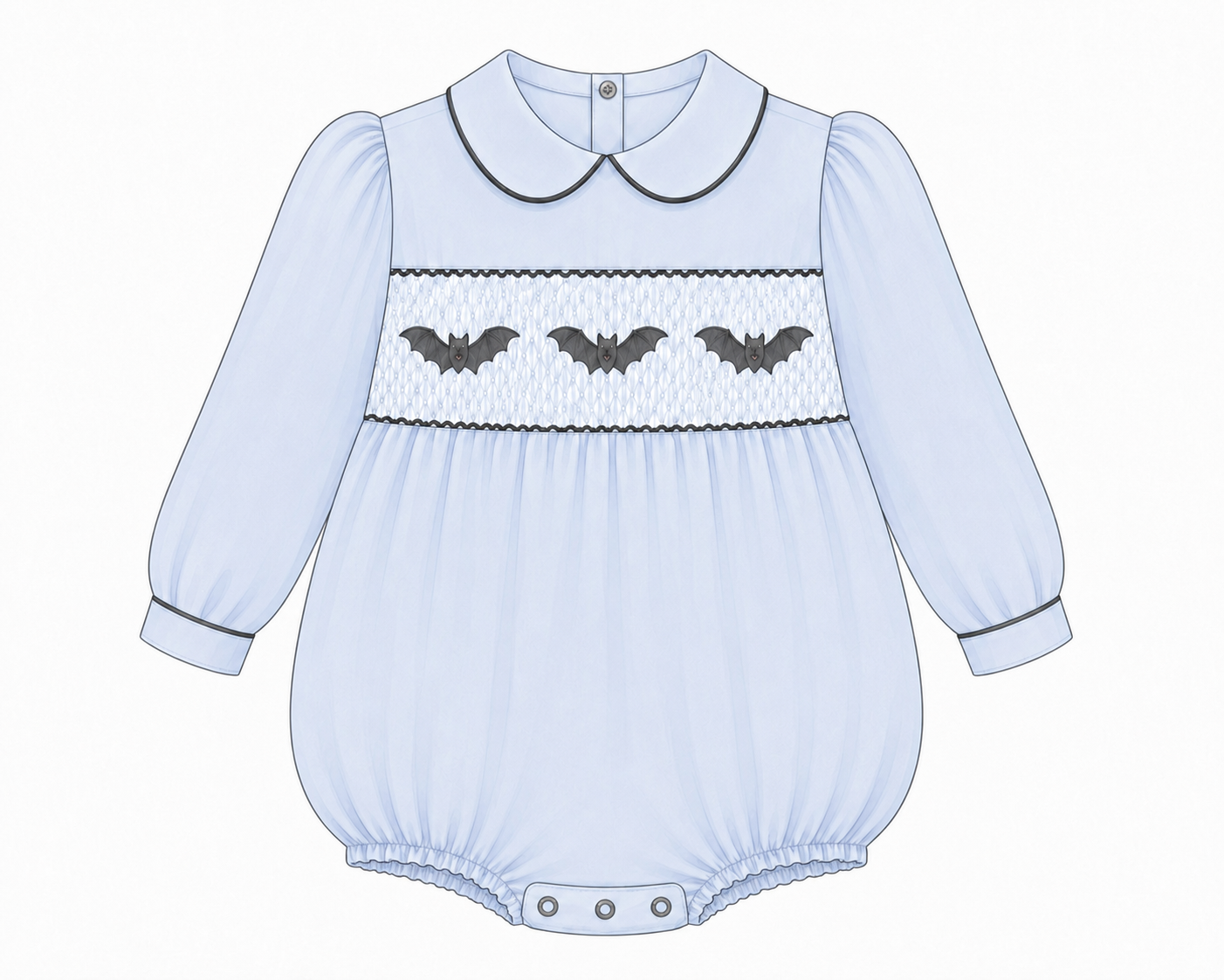 LPP EXCLUSIVE blue Halloween smocked romper - Mid October delivery