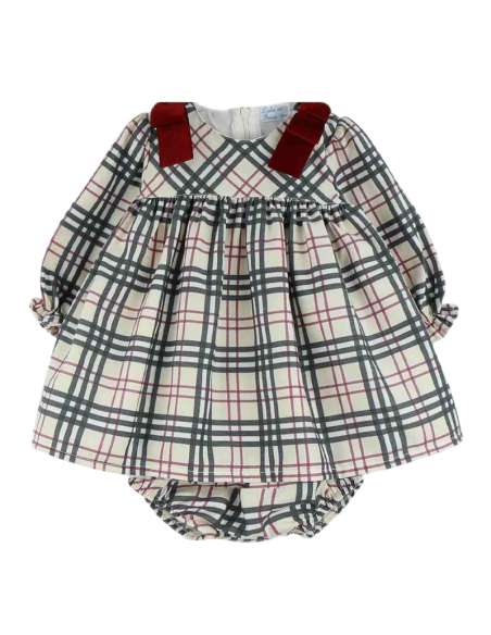 Calamaro beige tartan bow dress (ON ORDER - 14 DAY TURNAROUND)