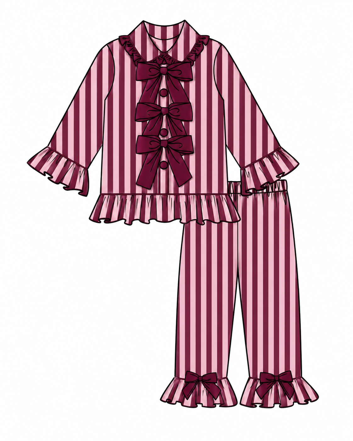 LPP EXCLUSIVE triple bow pink & burgundy stripe Christmas pyjamas - End November delivery