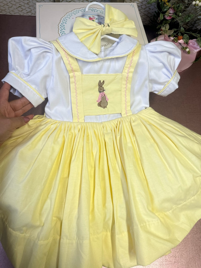 Smocked gingham rabbit dress - HANDMADE IN USA 6-8WK TURNAROUND