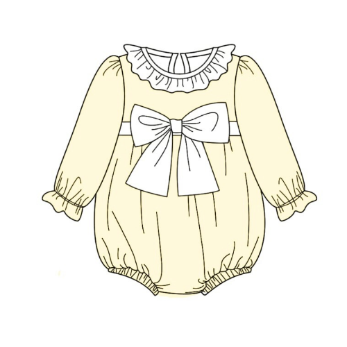 LPP EXCLUSIVES luxe lemon collection girls collared bow romper - End March Delivery.