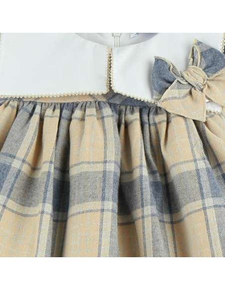 Calamaro beige tartan bibbed dress (ON ORDER - 14 DAY TURNAROUND)