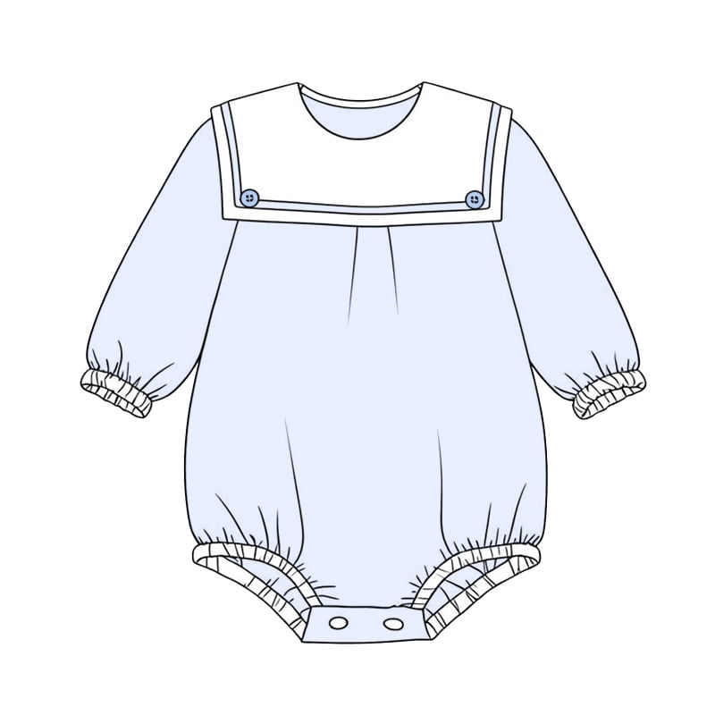 LPP EXCLUSIVES luxe blue boys sailor collared romper - End March Delivery.