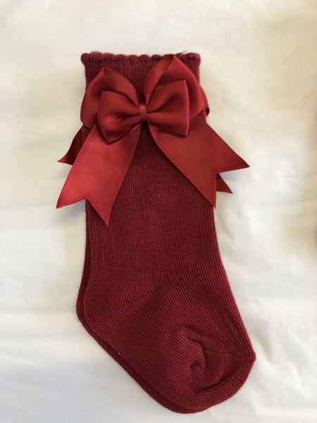 Burgundy double bow knee socks
