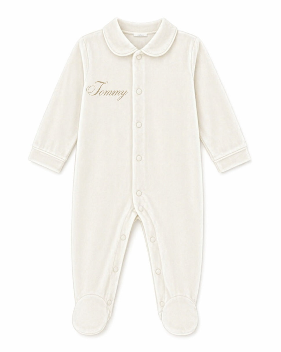 LPP EXCLUSIVE unisex ivory velvet Christmas sleepsuit - End November delivery