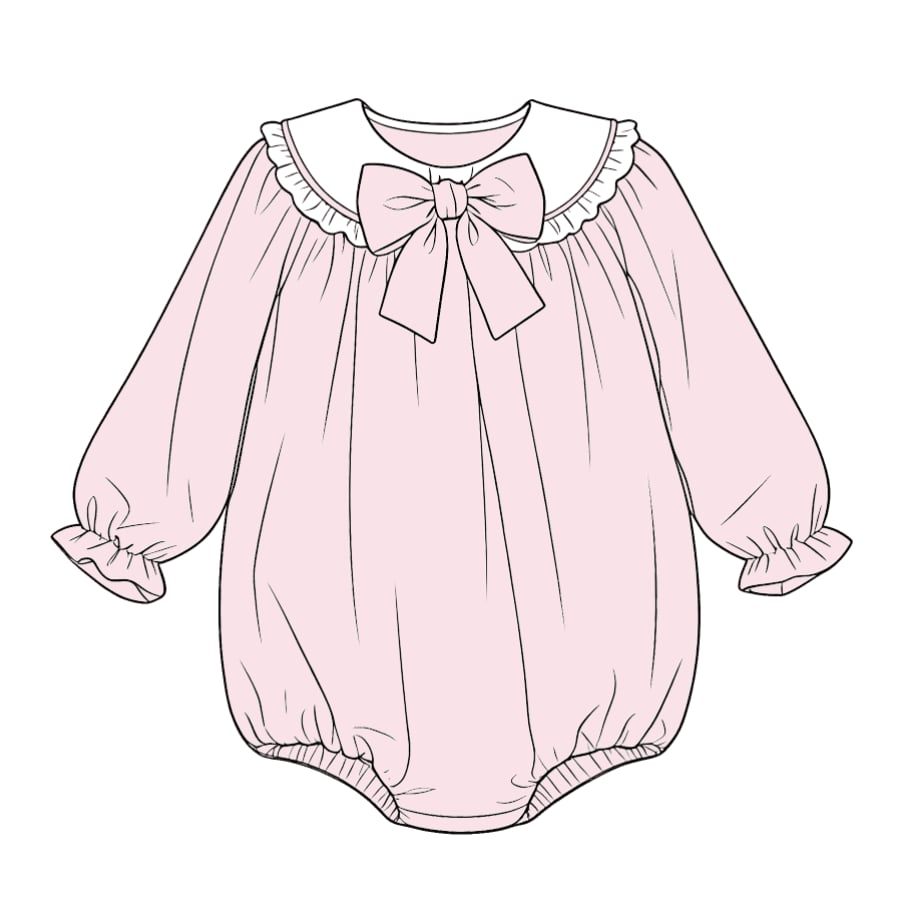 LPP EXCLUSIVES luxe pink girls collared bow romper - End March Delivery.
