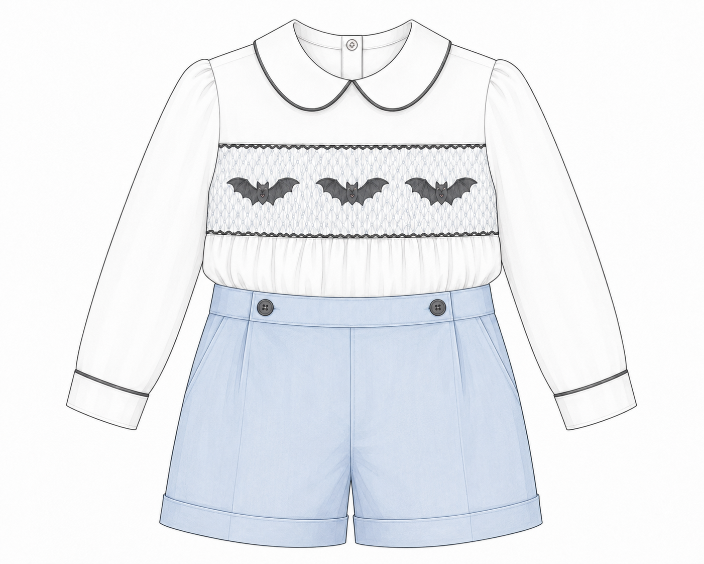 LPP EXCLUSIVE blue Halloween smocked shorts set - Mid October delivery