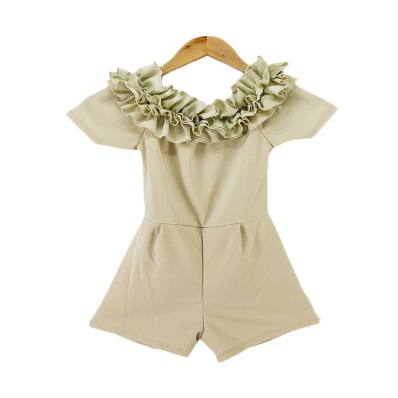 Girls beige ruffle playsuit
