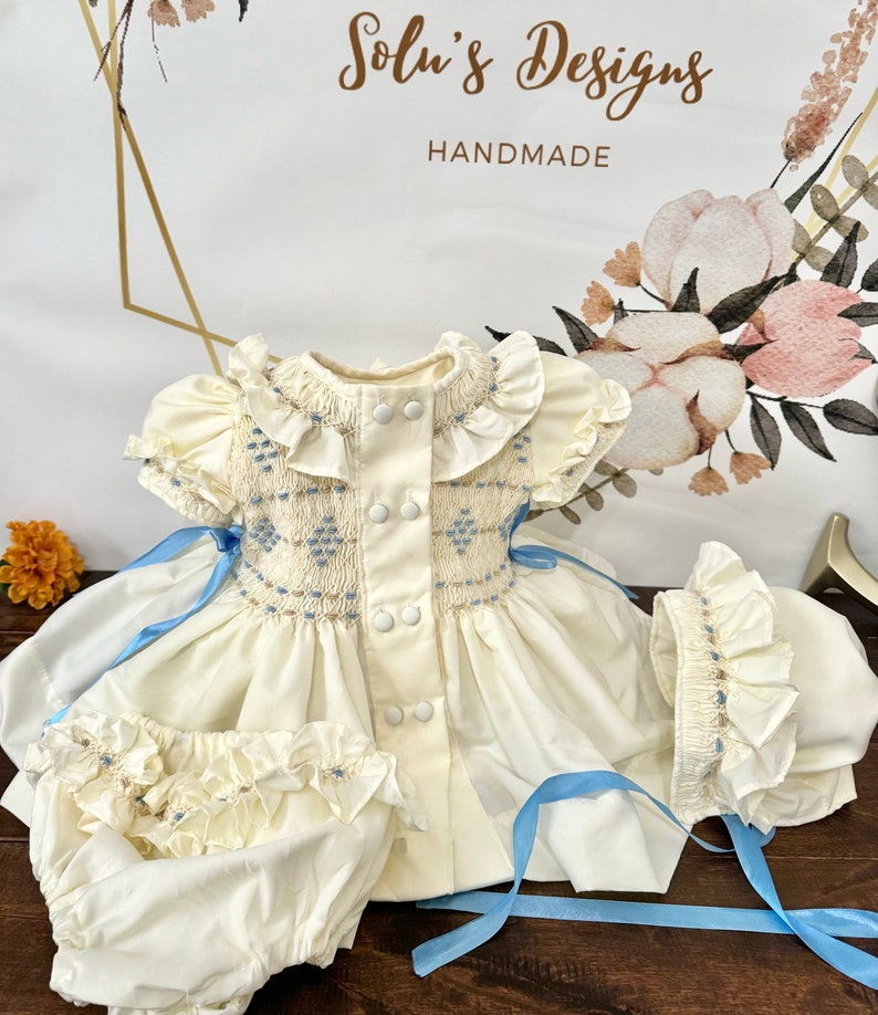 Smocked frill button dress - HANDMADE IN USA 6-8WK TURNAROUND