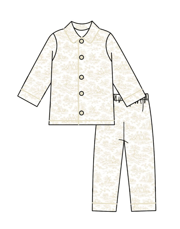 LPP EXCLUSIVES luxe beige French toile boys pyjamas (Easter) - End March Delivery.