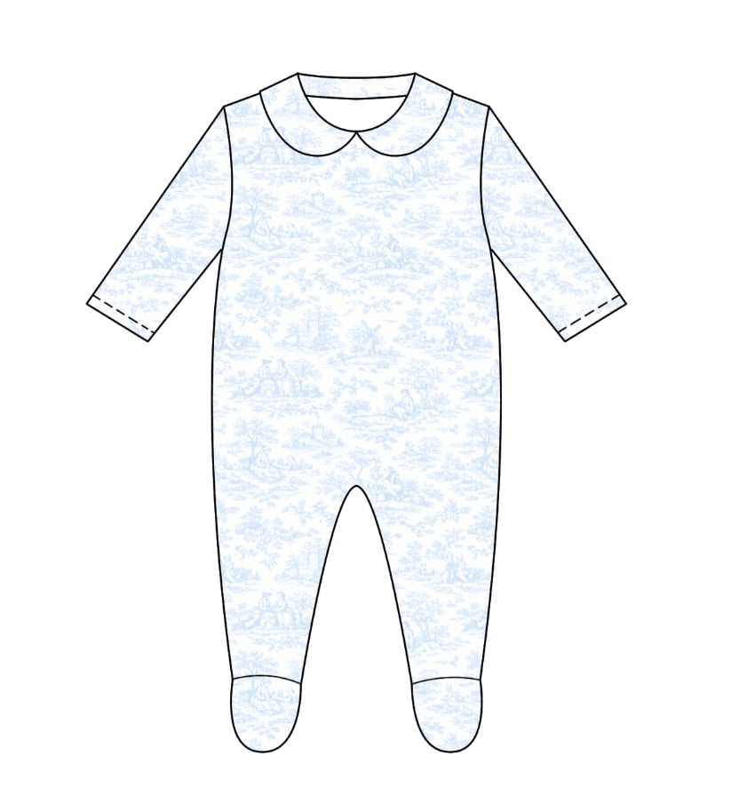 LPP EXCLUSIVES luxe unisex baby blue toile sleepsuit & blanket - End March Delivery.