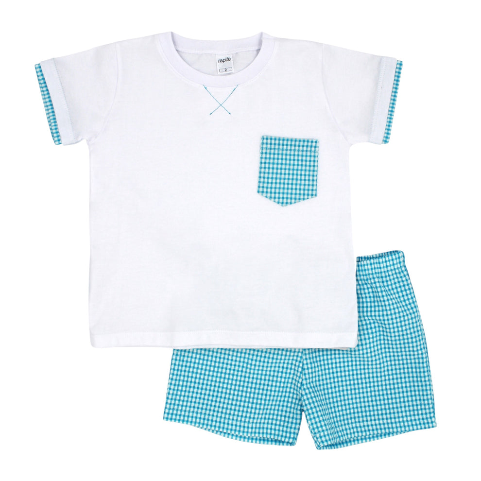 Rapife boys turquoise gingham shorts set