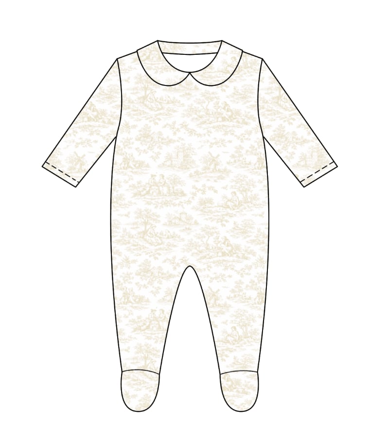 LPP EXCLUSIVES luxe unisex beige French toile baby sleepsuit & blanket - End March Delivery.