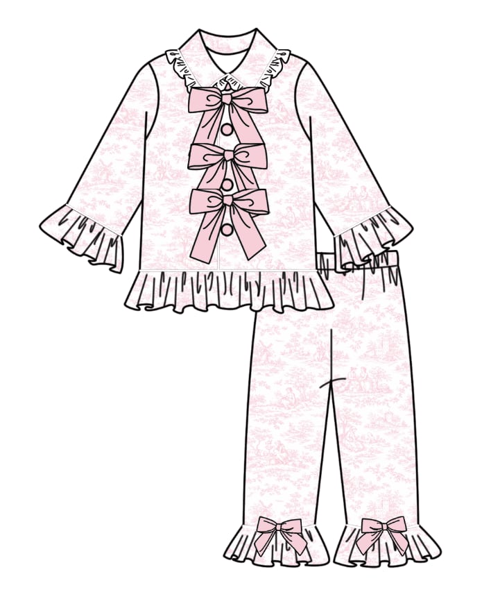 LPP EXCLUSIVES luxe pink womens frilly bow toile pyjamas set - End March Delivery.