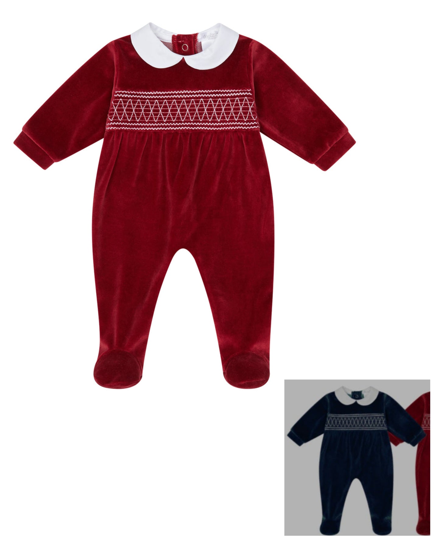 DEOLINDA unisex collared velvet smocked sleepsuit - IN STOCK