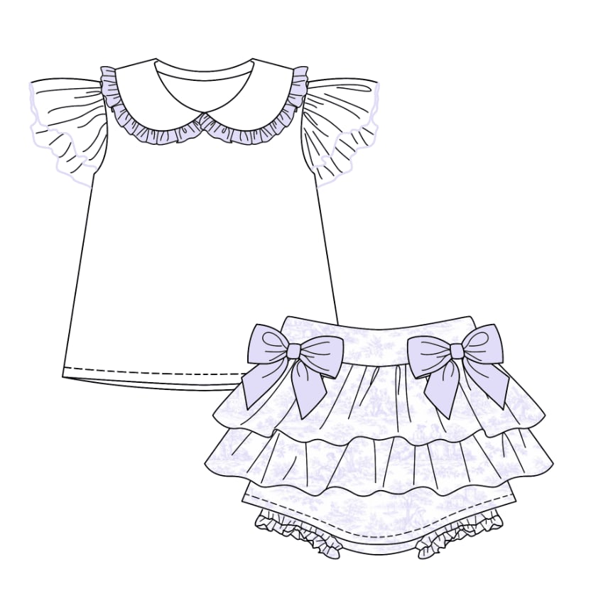 LPP EXCLUSIVES luxe French toile collection girls lilac skirted jam pants set - End March Delivery.