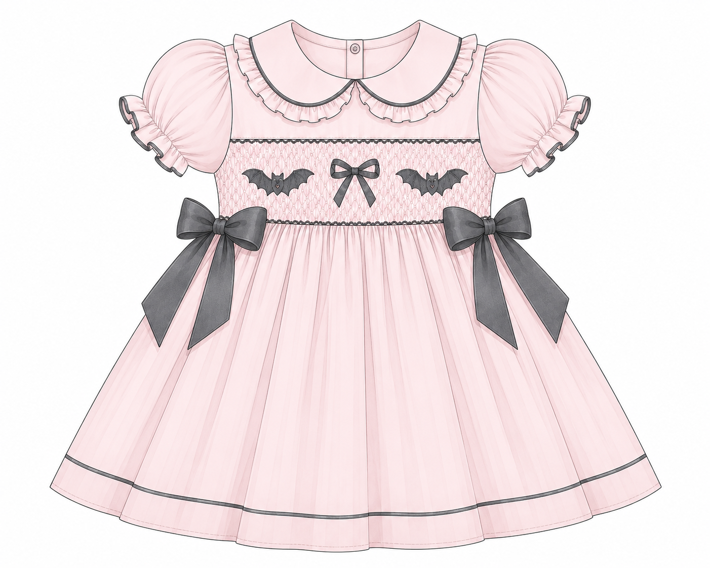 LPP EXCLUSIVE pink Halloween smocked double bow dress - Mid October delivery