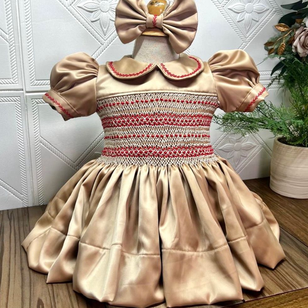 Smocked classic satin dress - HANDMADE IN USA 6-8WK TURNAROUND