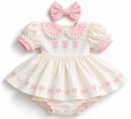 LPP VALENTINES COLLECTION - Lollipop skirted smock romper (DELIVERY JANUARY)