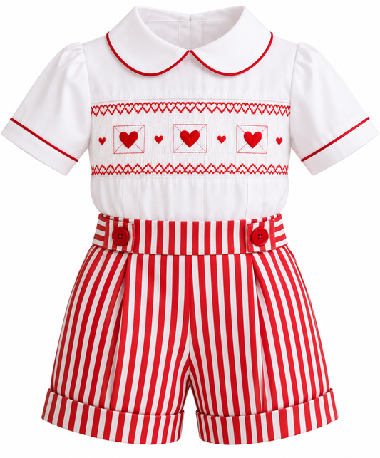 LPP VALENTINES COLLECTION - Love letters boys smock romper (DELIVERY JANUARY)