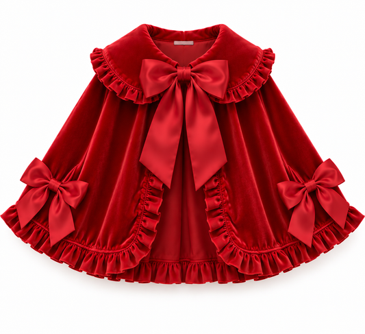 LPP VALENTINES COLLECTION - Red velvet bow cape (DELIVERY JANUARY)