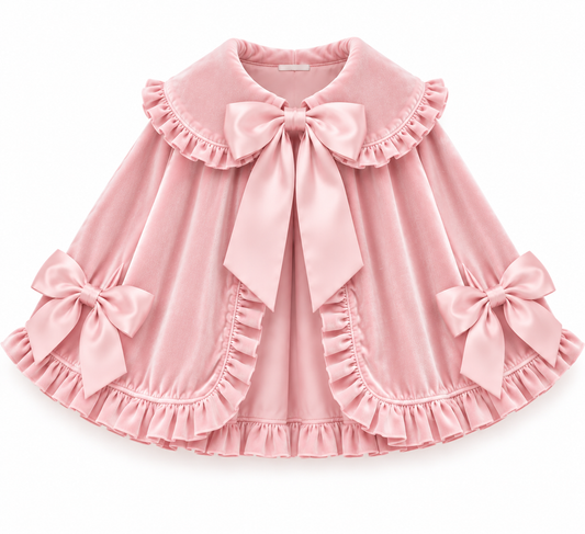 LPP VALENTINES COLLECTION - Pink velvet bow cape (DELIVERY JANUARY)