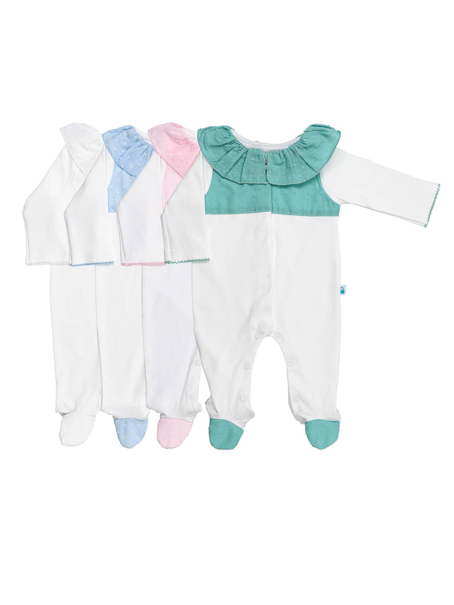 Swiss dot frill collared baby grow sleepsuit (HANDMADE IN PORTUGAL 10-14 DAY TURNAROUND)