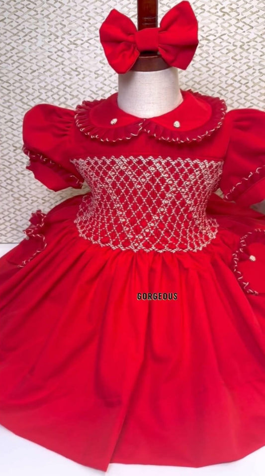 Smocked christmas classic dress - HANDMADE IN USA 6-8WK TURNAROUND