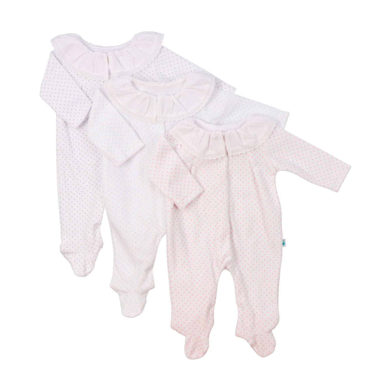 Fleece frill collared baby grow sleepsuit (HANDMADE IN PORTUGAL 10-14 DAY TURNAROUND)