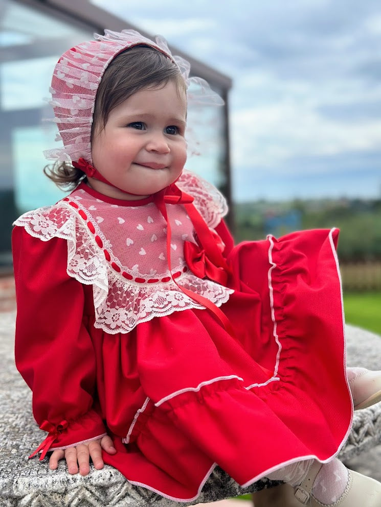 SONATA PREORDER (4-6wk turnaround) - Red dress, knickers and bonnet IN24-46