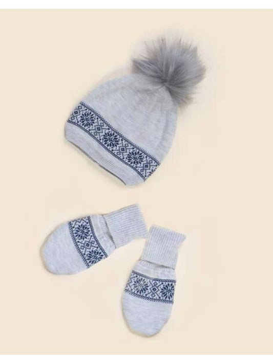 Caramelo Blue Fairisle Knit Set Mittens and Hat
- (ON ORDER 10 DAY DELIVERY)