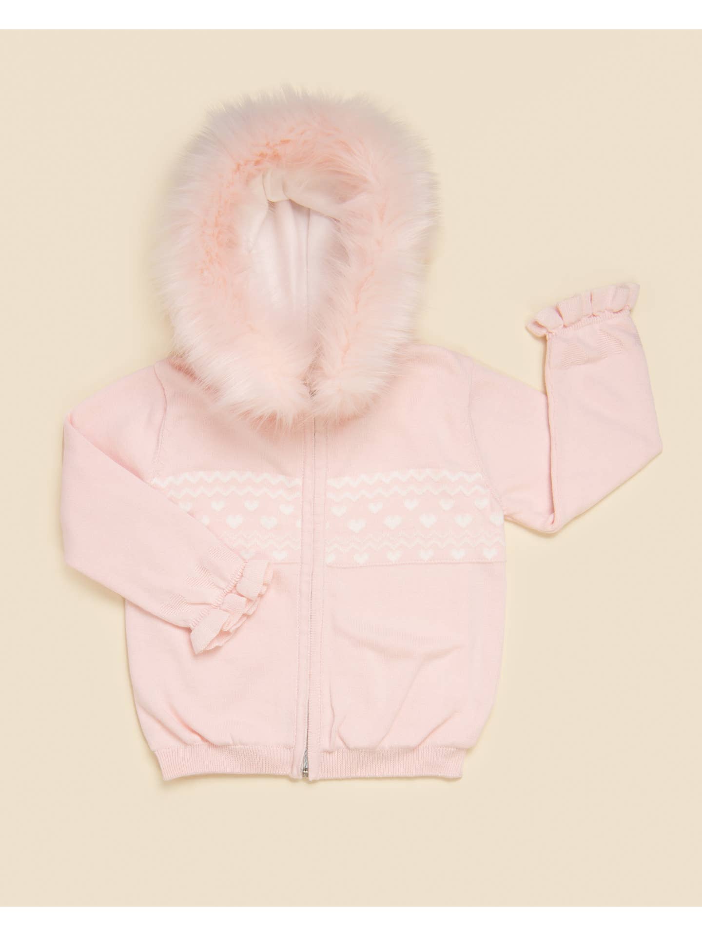 Caramelo Pink Knitted Heart Fairisle Fleece Lined Zip Jacket
- (ON ORDER 10 DAY DELIVERY)