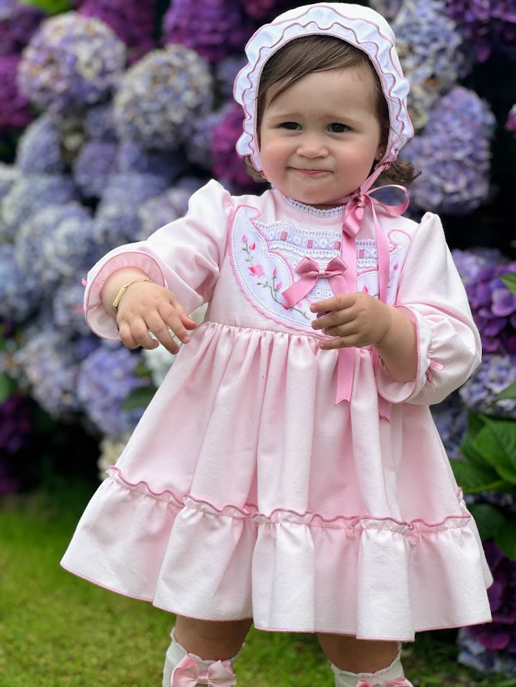 SONATA PREORDER (4-6wk turnaround) - Pink dress, knickers and bonnet IN24-44