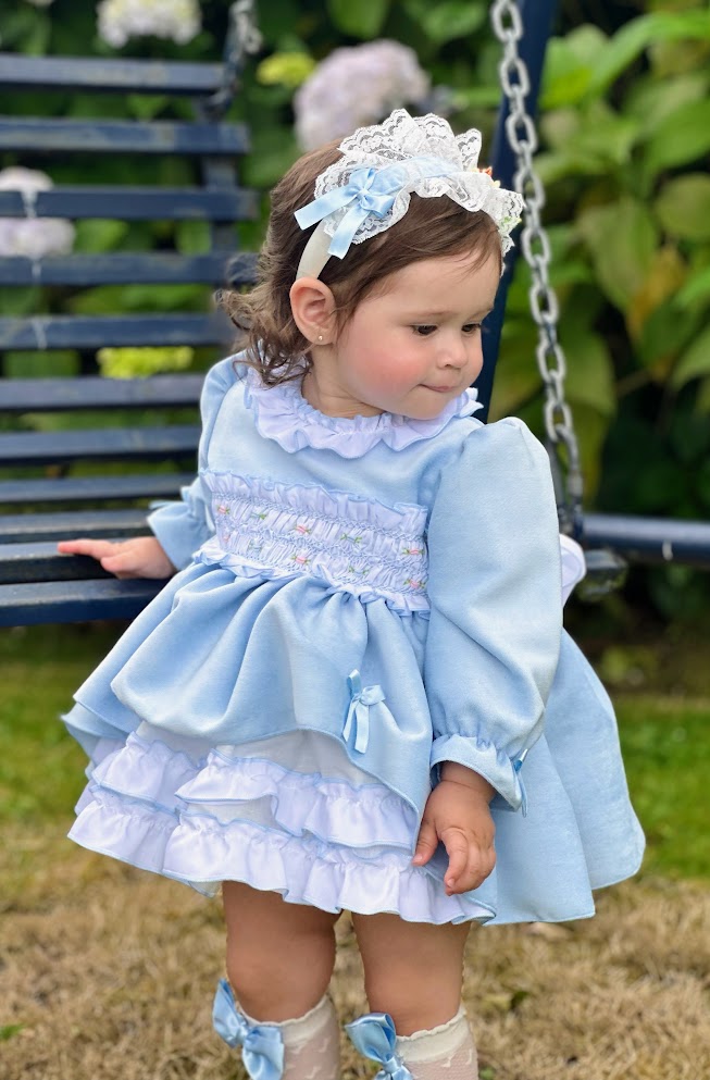 SONATA PREORDER (4-6wk turnaround) - Blue velvet smocked dress IN24-40