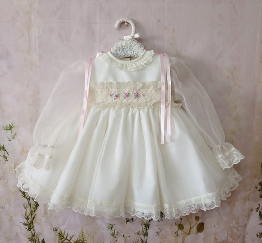 SONATA PREORDER (4-6wk turnaround) - Cream organza smocked dress IN22-33