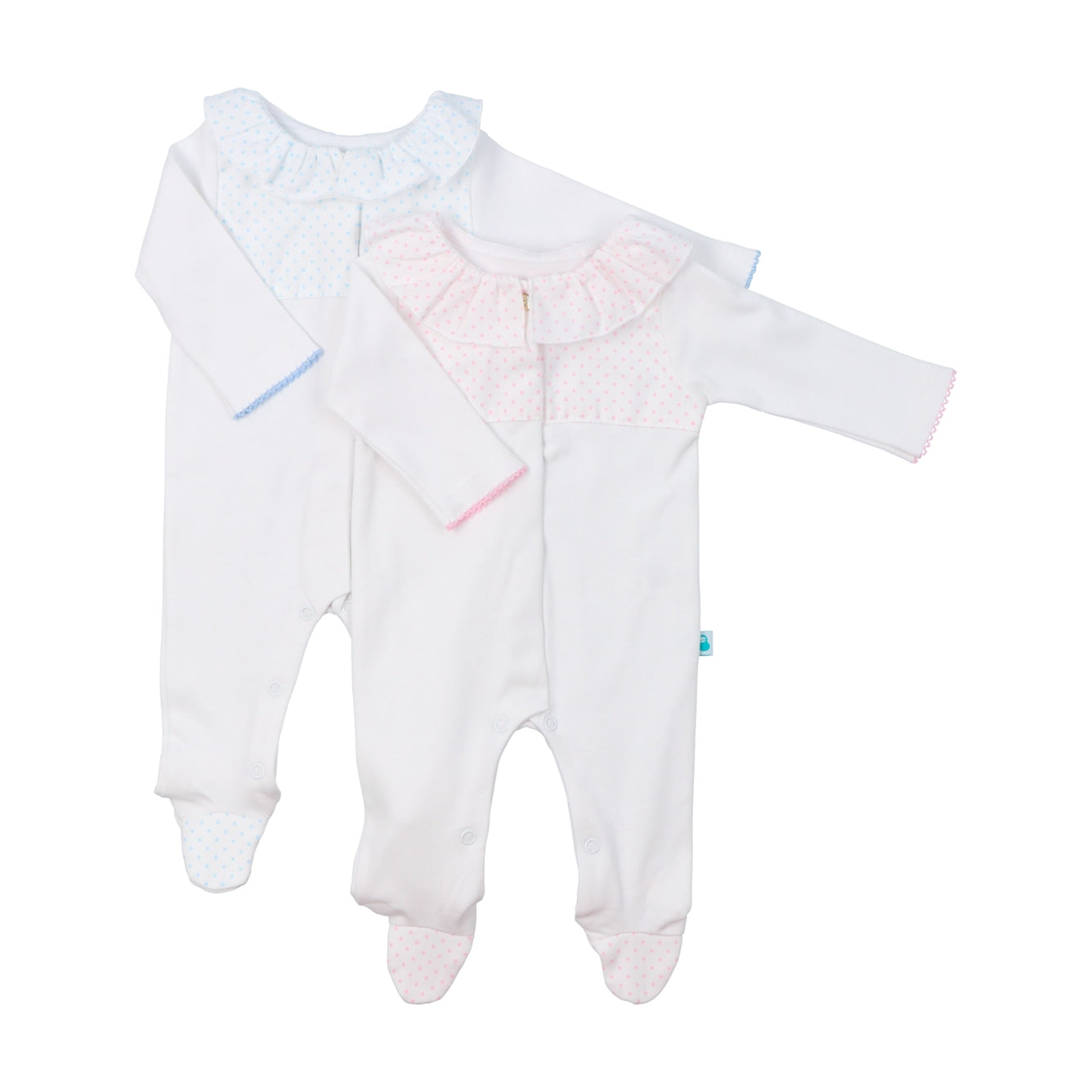 Dot frill collared baby grow sleepsuit (HANDMADE IN PORTUGAL 10-14 DAY TURNAROUND)