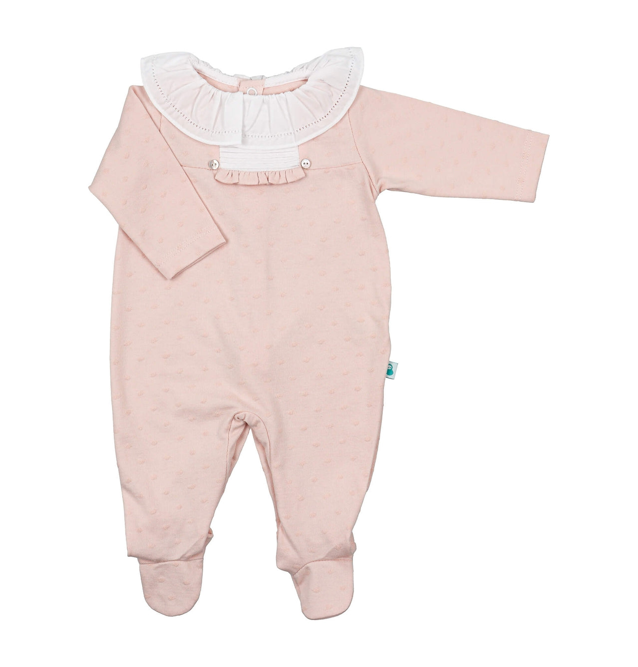 Pink frill collared baby grow sleepsuit (HANDMADE IN PORTUGAL 10-14 DAY TURNAROUND)